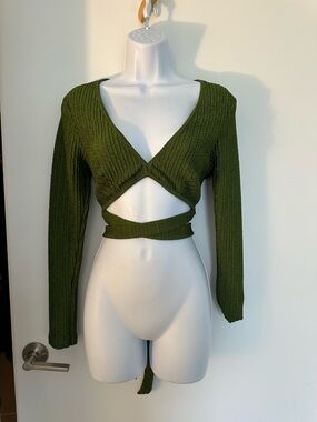 ASOS Olive Green Ribbed Wrap Crop Top